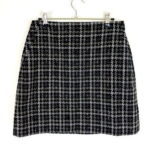 NWT LOFT Shimmer Tweed Mini Skirt Size 4 Black White Gold Metallic Thread